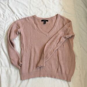Light Pink Ribbed V-Neck Women's Sweater